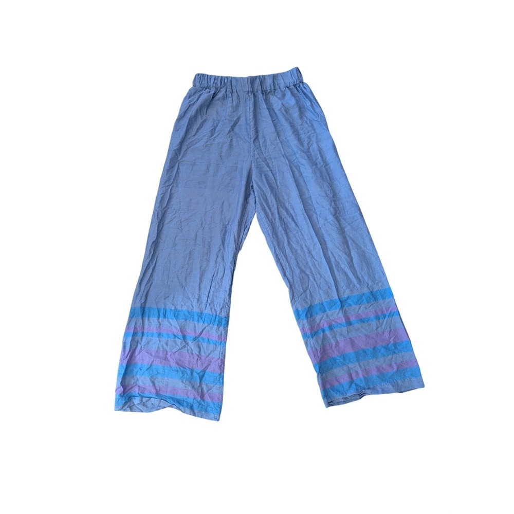 Mesnikoff Blue Striped Hem Wide Leg Pants Elastic Waist Boho Minimalist Size M